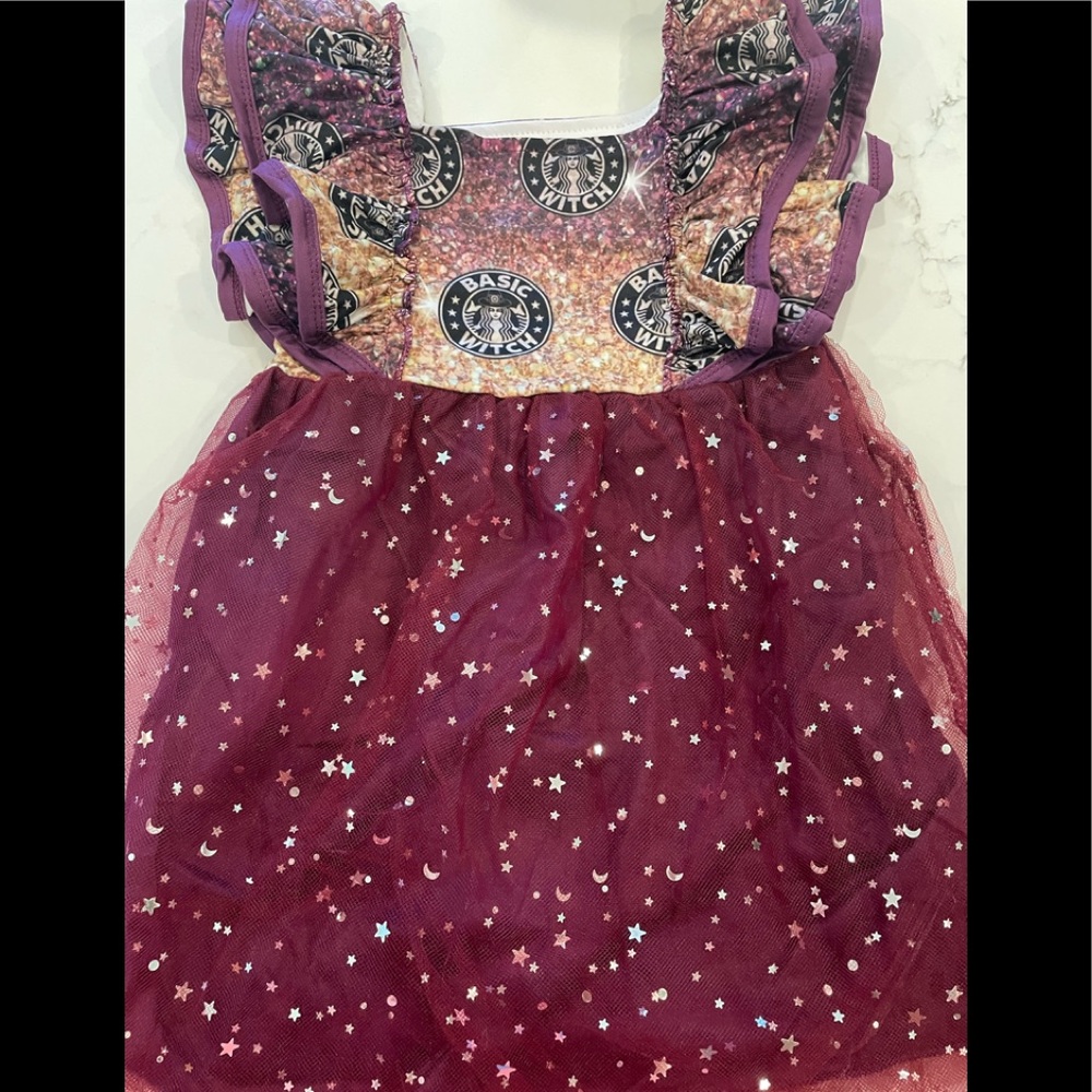 Lil girls Starbucks dress with toile skirt